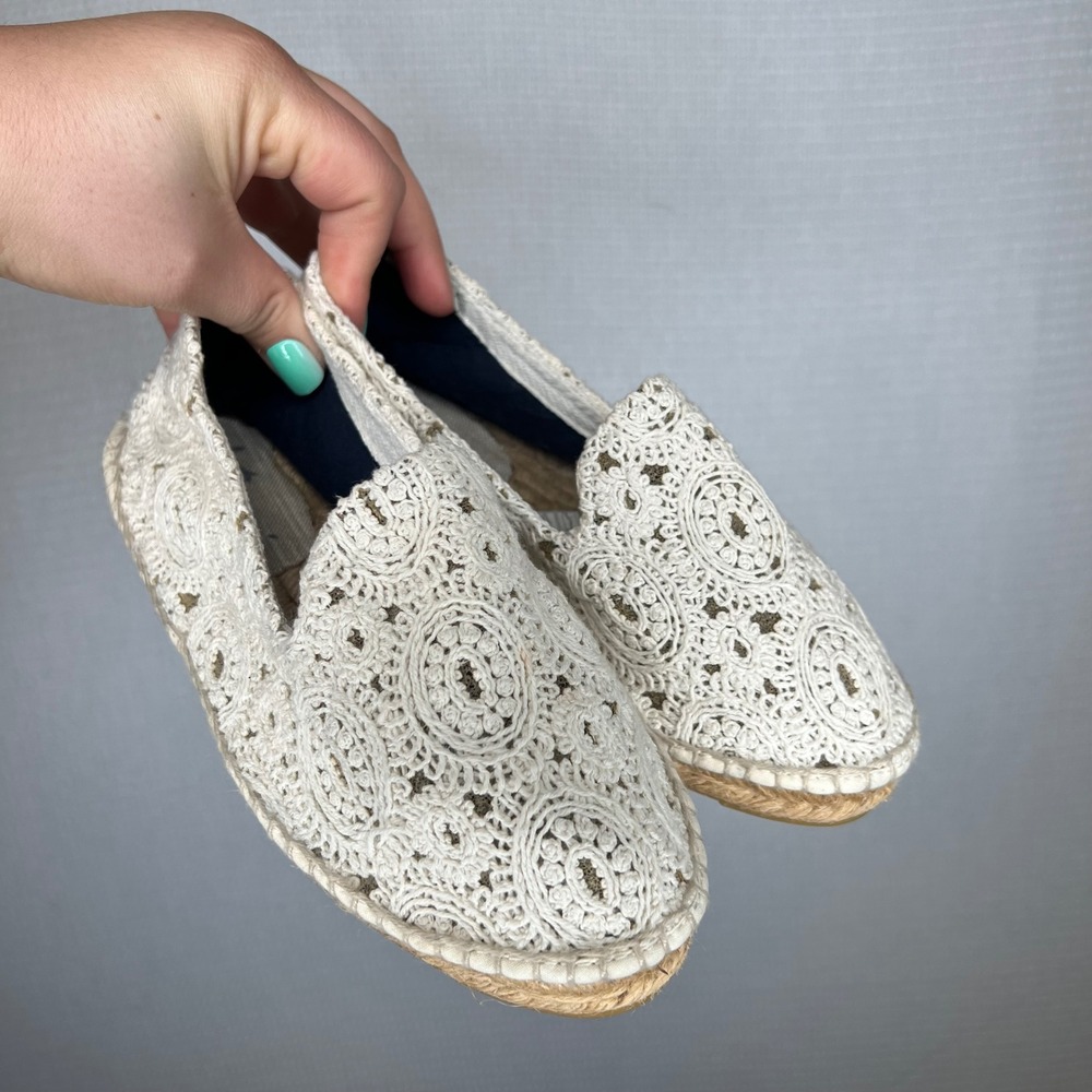 Manebi Hamptons Crochet Lace Espadrilles Cream Off White Made in Spain EU 36